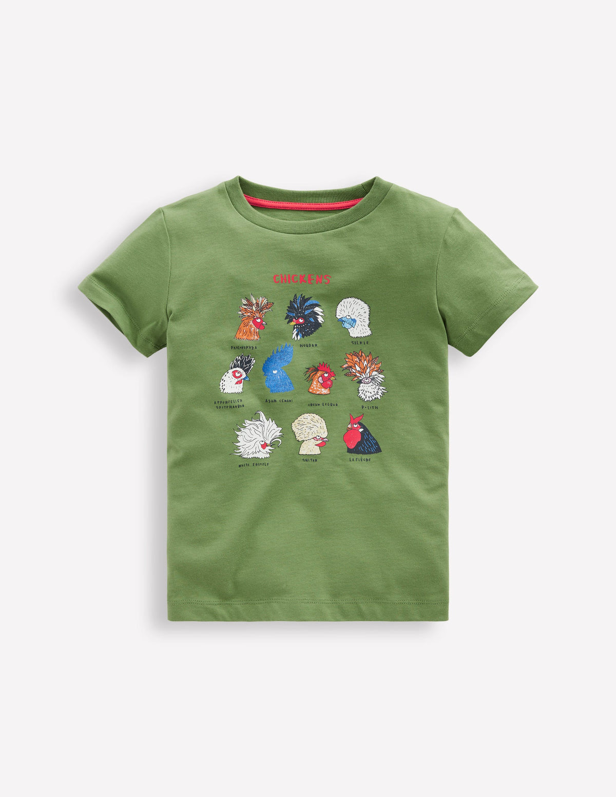 Short Sleeve Graphic T-shirt-Leaf Green Chickens - Image 1