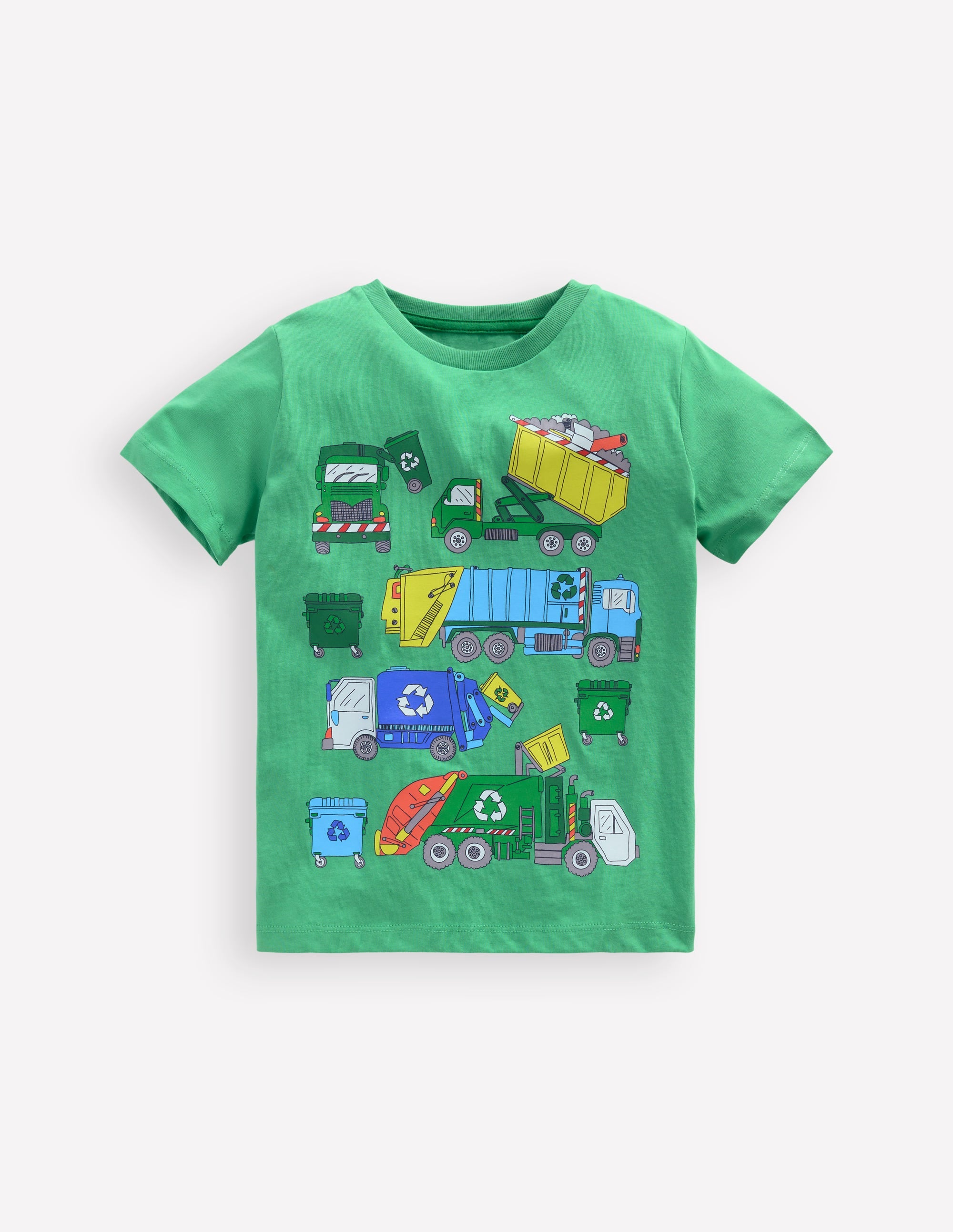 Short Sleeve Graphic T-shirt-Aloe Green Recycling trucks - Image 1