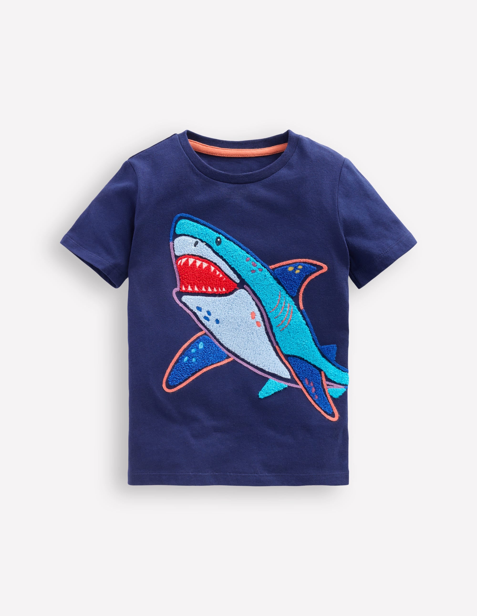 Chain Stitch T-Shirt-Medieval blue Shark - Image 1