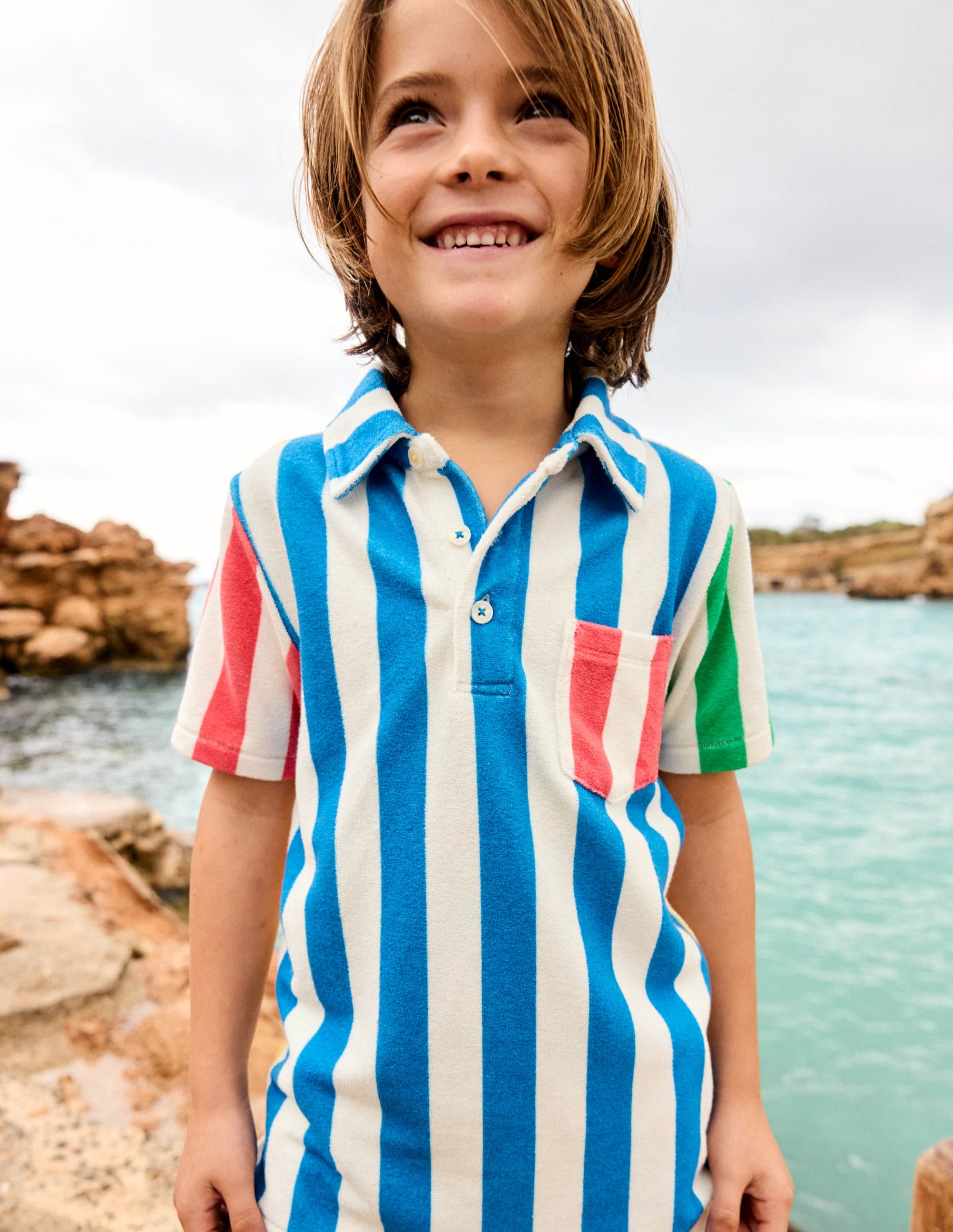 Towelling Polo Shirt-Hotchpotch Stripe - Image 5