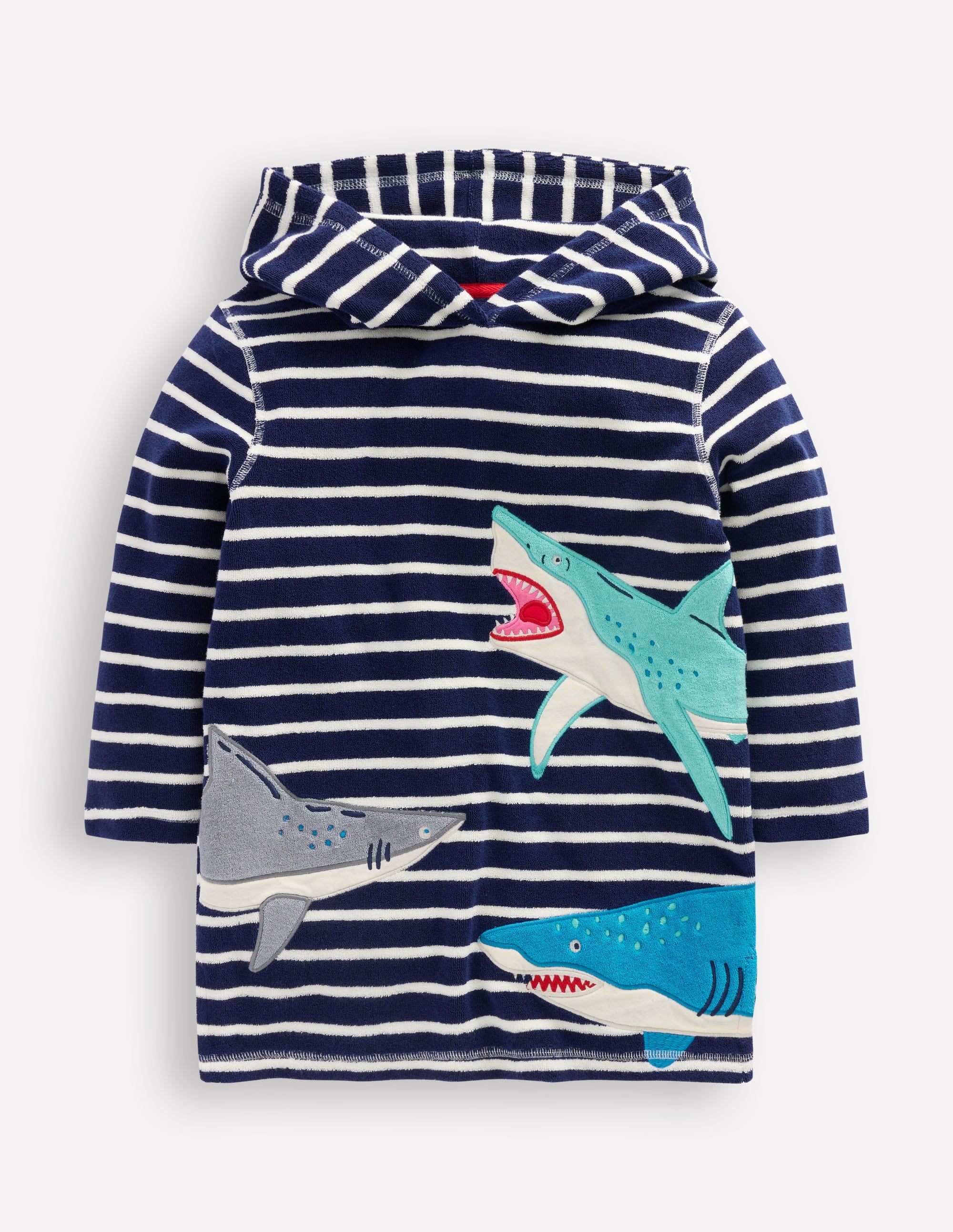 Appliqué Towelling Throw-on-College Navy Sharks - Image 1