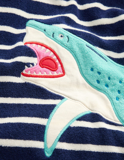 Appliqué Towelling Throw-on-College Navy Sharks