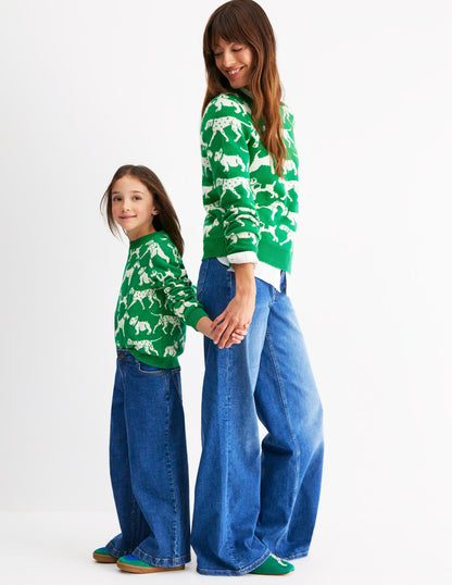 Novelty Sweater-Sapling Green Dogs