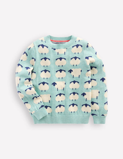 Novelty Sweater-Tourmaline Blue Sheep