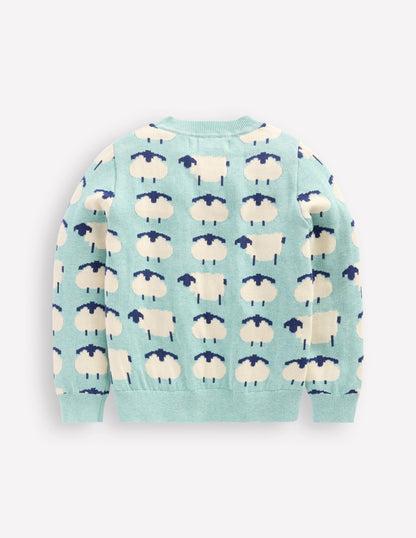 Novelty Sweater-Tourmaline Blue Sheep