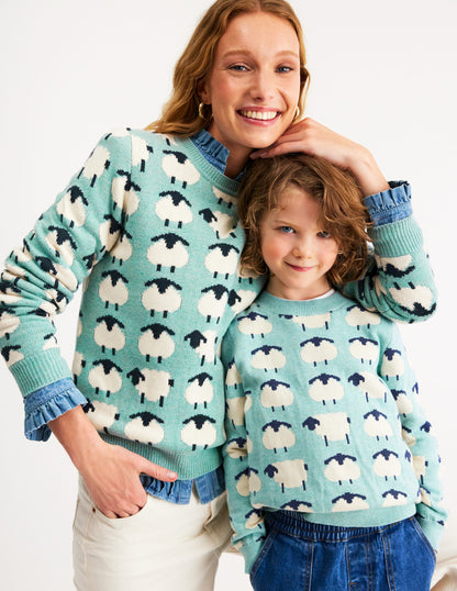 Novelty Sweater-Tourmaline Blue Sheep