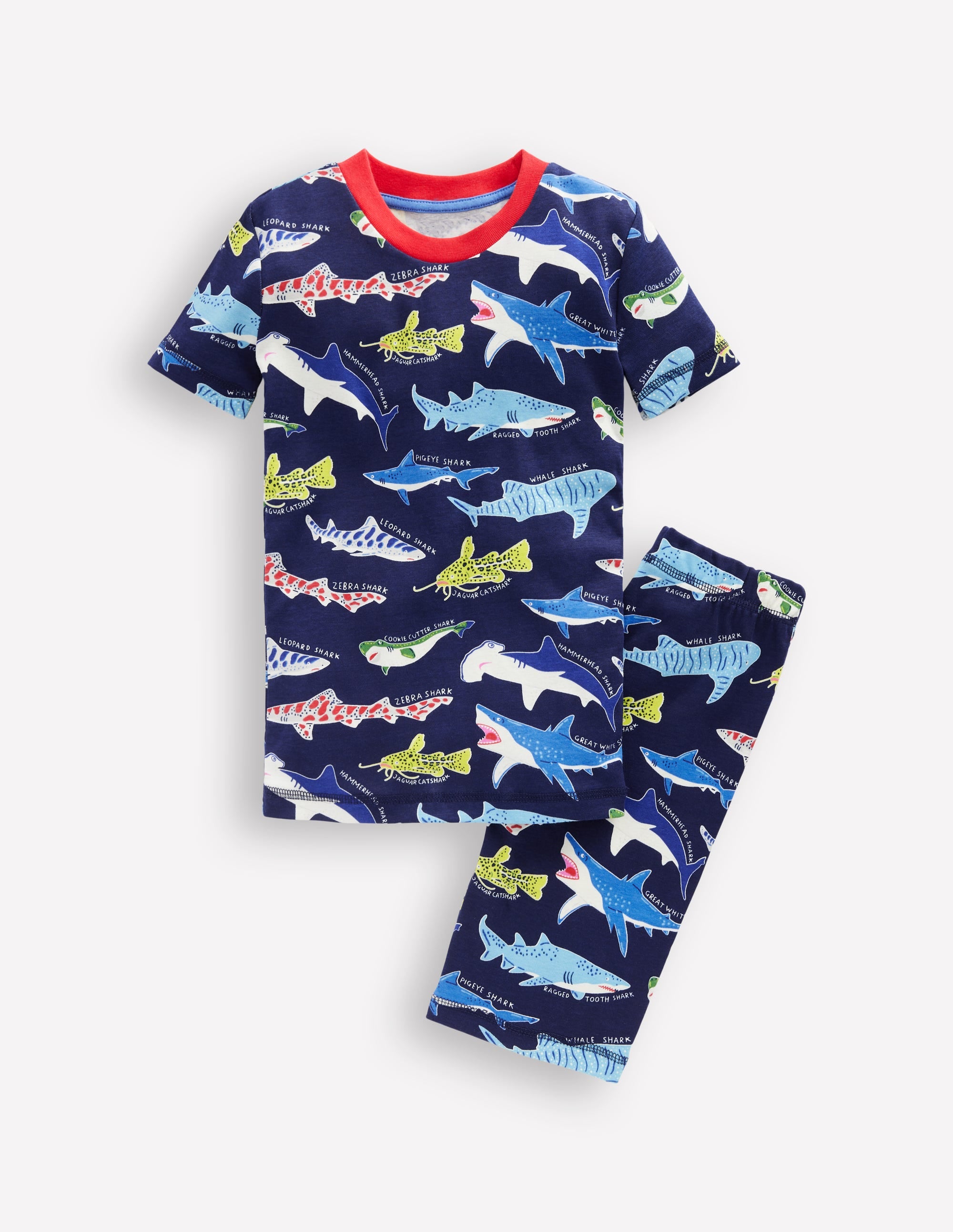 Snug Short John Glow Pyjamas-College Navy Sharks - Image 1