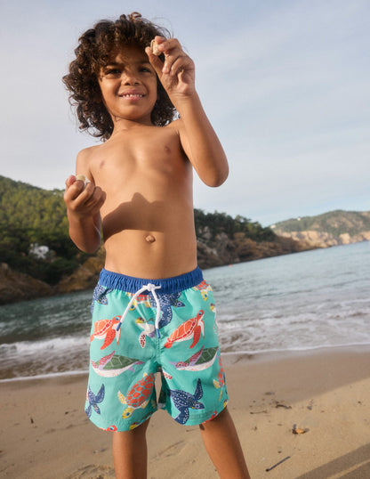 Swim Shorts-Aqaumarine Blue Turtles