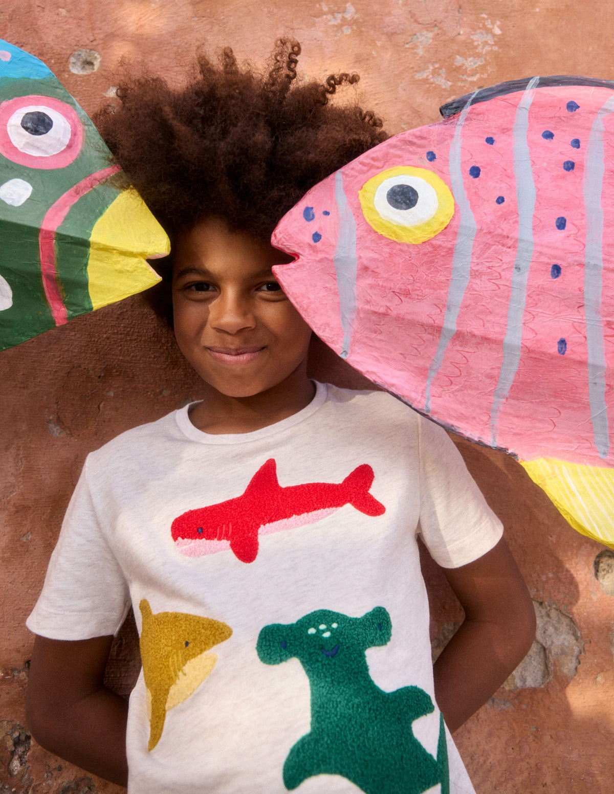 Short Sleeve Bouclé T-shirt-Ivory Sharks - Image 4