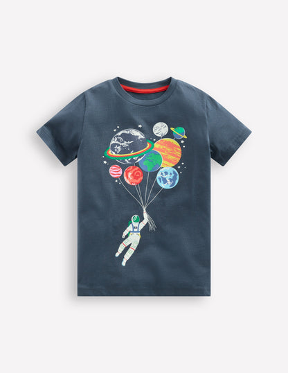 Short Sleeve GITD T-shirt-Robot Blue Spaceman Planets