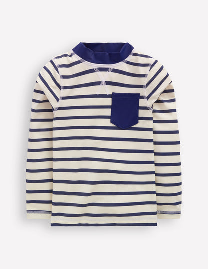 Sun Safe Breton Rash Vest-College Navy/ Ivory Stripe