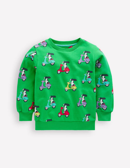 Printed Sweatshirt-Sapling Green Puppy Scooter