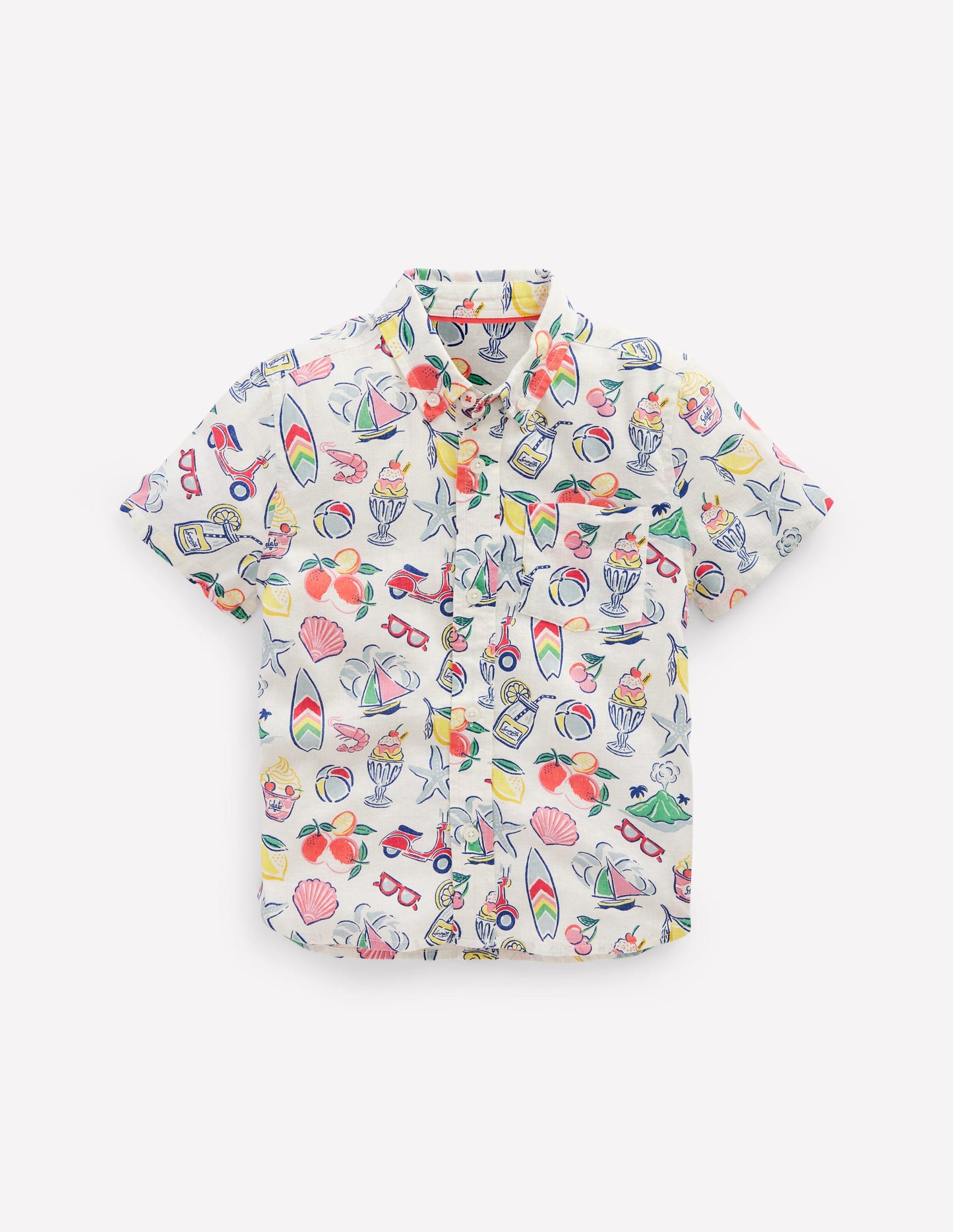 Cotton Linen Shirt-Ivory Holiday Print