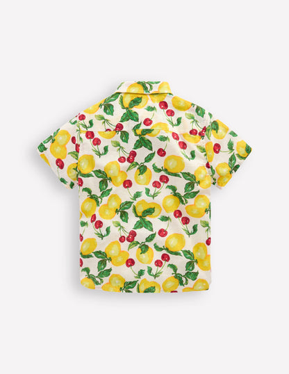 Cotton Linen Shirt-Soft Ivory Lemons and Cherries