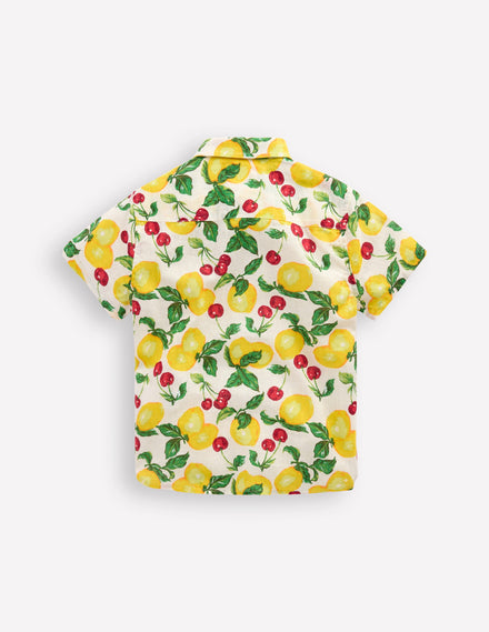 Cotton Linen Shirt-Soft Ivory Lemons and Cherries