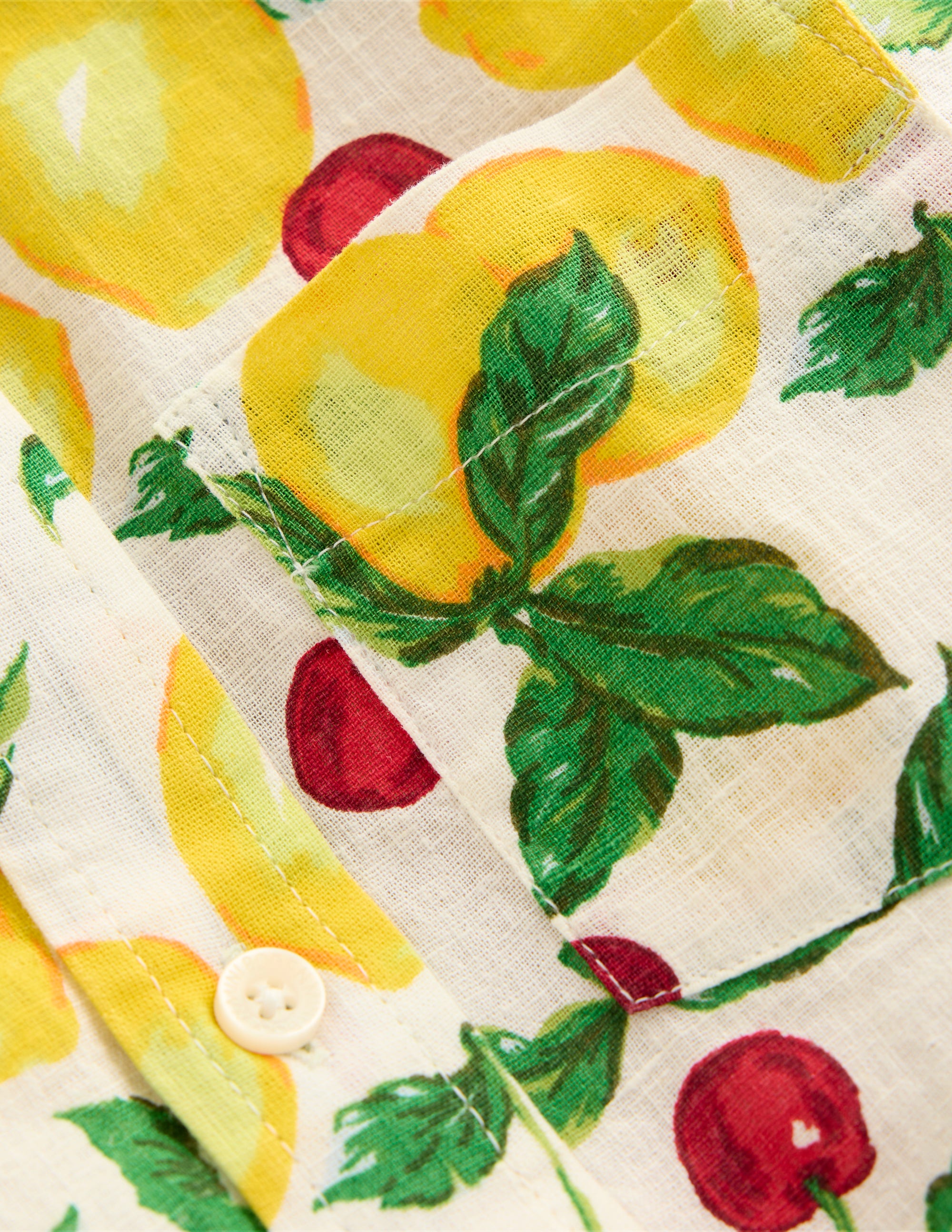 Cotton Linen Shirt-Soft Ivory Lemons and Cherries - Image 3