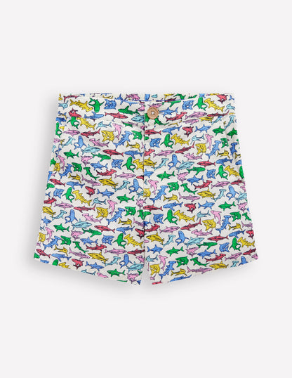 Cotton Linen Shorts-Multi Micro Sharks