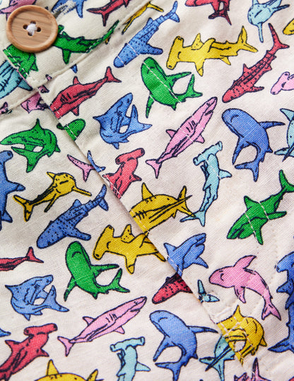 Cotton Linen Shorts-Multi Micro Sharks