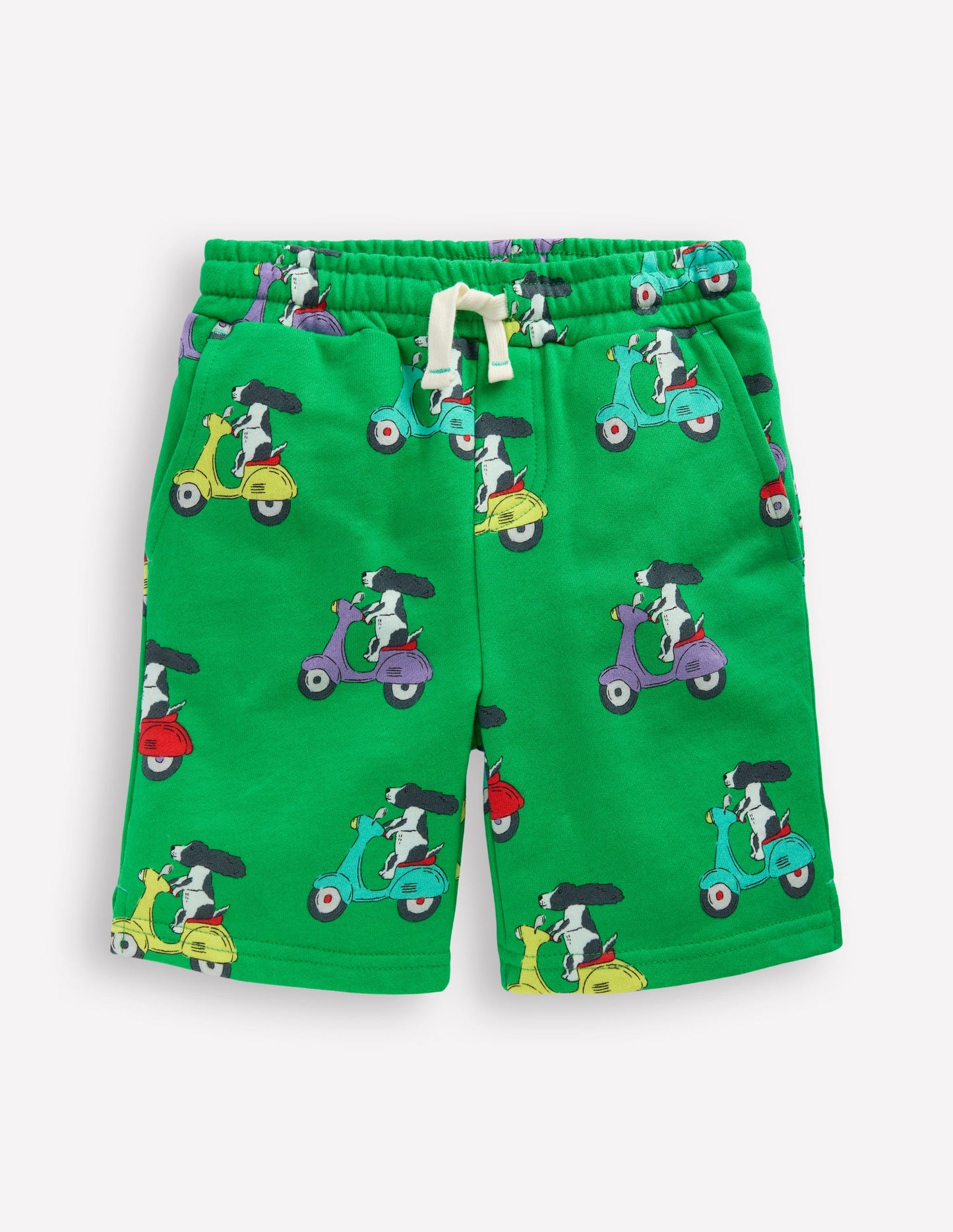 Printed Comfy Shorts-Sapling Green Puppy Scooter