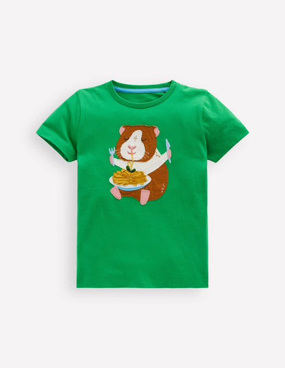 Short Sleeve Appliqué T-shirt-Sapling Green Guinea-Pig