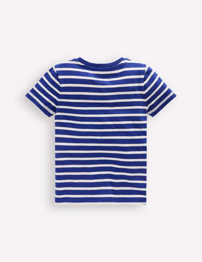 Short Sleeve Appliqué T-shirt-Caribbean Blue Stripe Dog