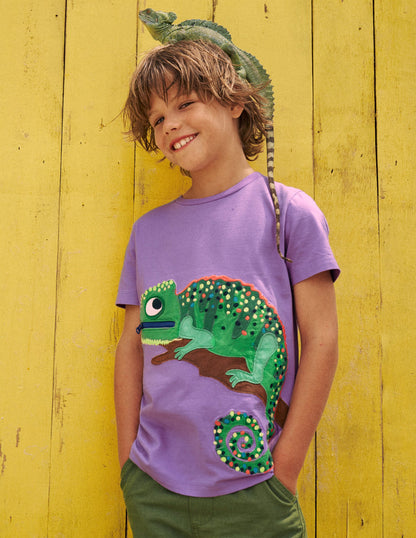 Zip Applique T-shirt-Aster Purple Chameleon-4