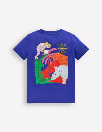 Front & Back Graphic T-shirt-Bright Blue Jungle Animals-2