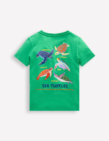 Front & Back Graphic T-shirt-Aquamarine Blue Turtles