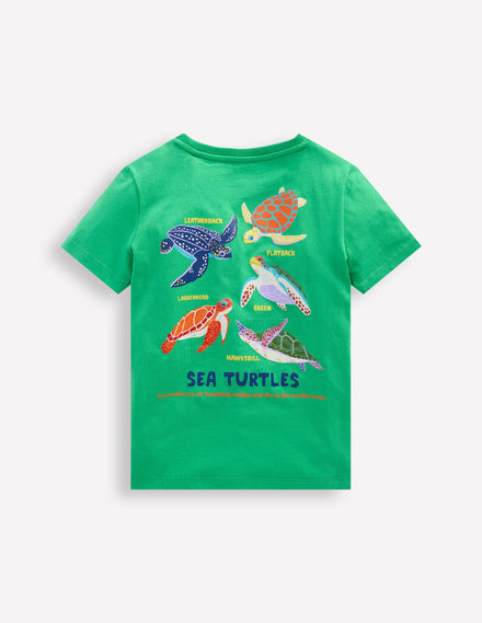 Front & Back Graphic T-shirt-Aquamarine Blue Turtles