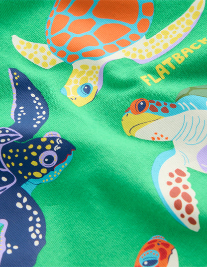 Front & Back Graphic T-shirt-Aquamarine Blue Turtles