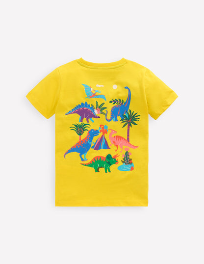 Front & Back Graphic T-shirt-Pineapple Yellow Dino-2