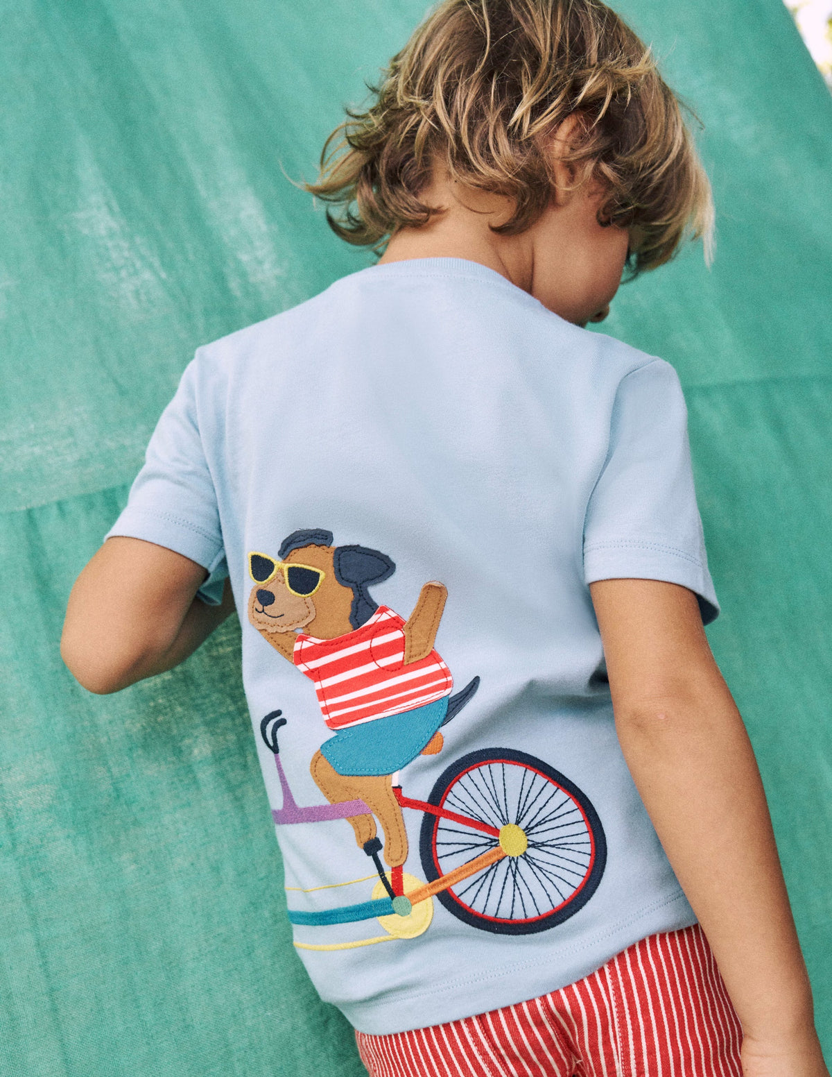 Fun Graphic T-shirt-Vintage Blue Dogs on a Bike - Image 5