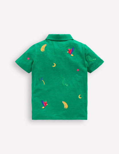 Embroidered Slub Polo Shirt-Shady Green Jungle-2