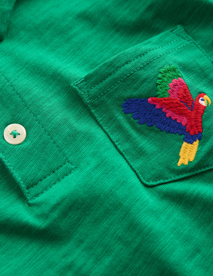 Embroidered Slub Polo Shirt-Shady Green Jungle-3