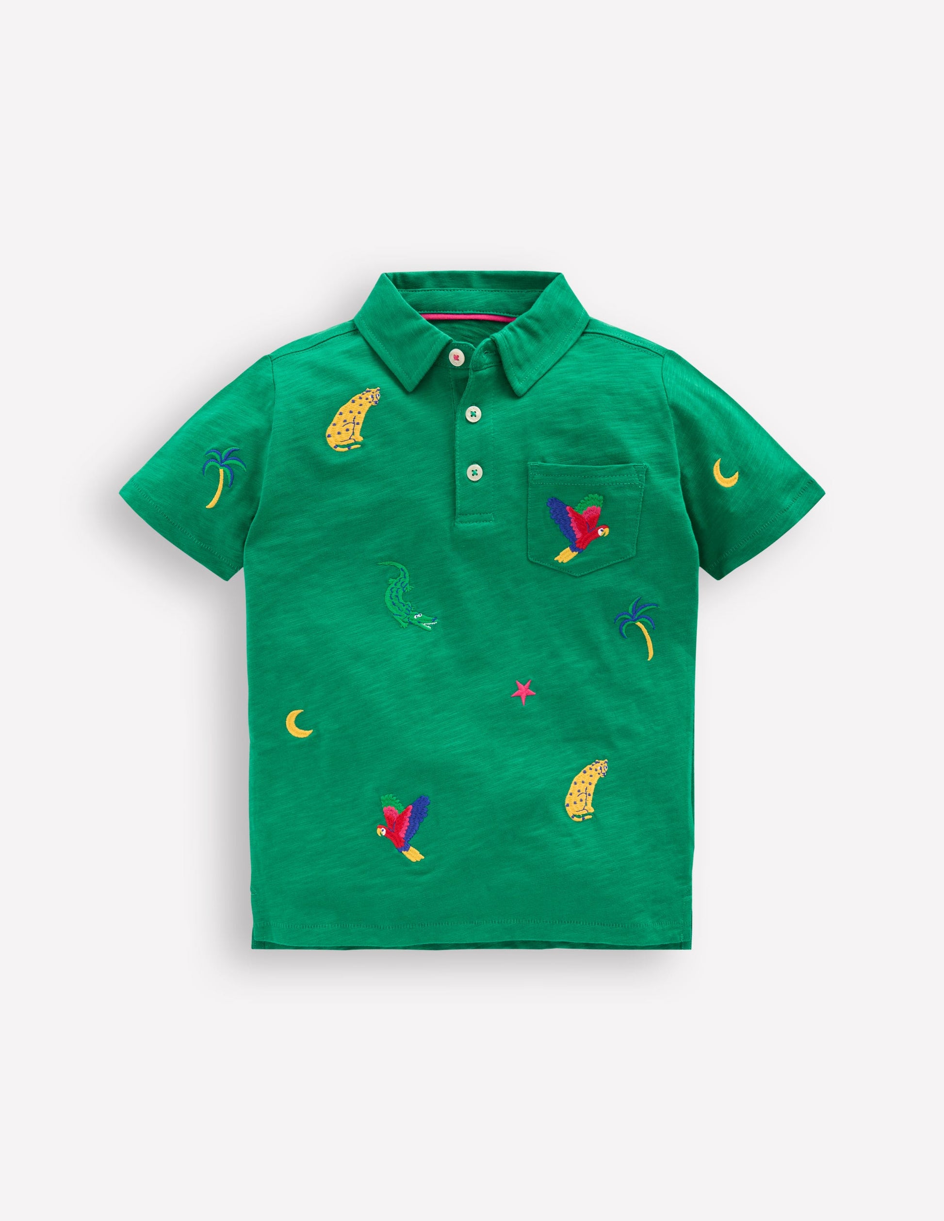 Embroidered Slub Polo Shirt-Shady Green Jungle-1