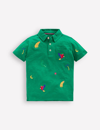 Embroidered Slub Polo Shirt-Shady Green Jungle-1