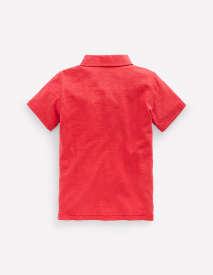 Slub Polo Shirt-Cherry Tomato Red