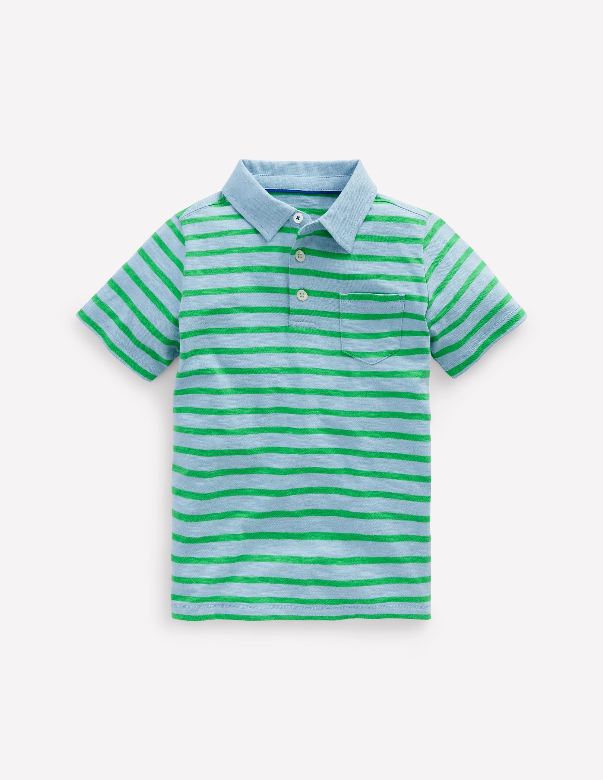 Slub Polo Shirt-Sky Blue/ Sapling Green - Image 1