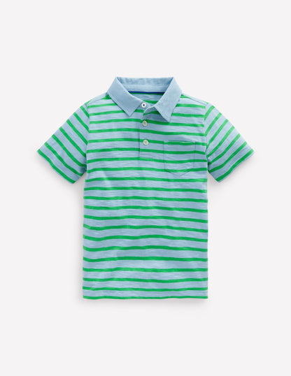 Slub Polo Shirt-Sky Blue/ Sapling Green