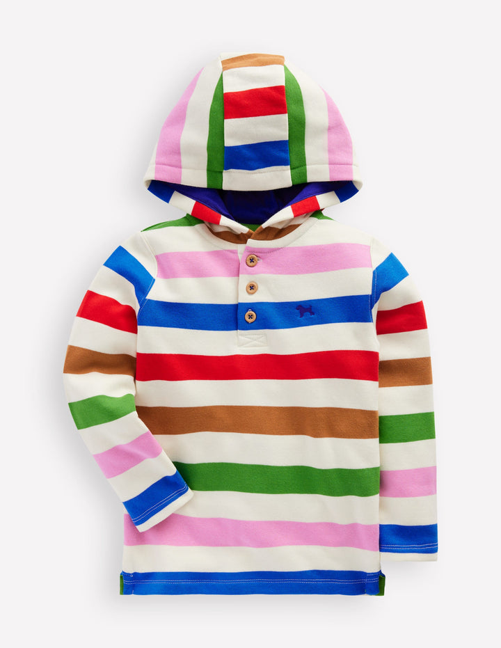Button Down Hoodie-Gallery Blue Multi Stripe