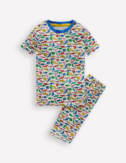 Snug Short John Pajamas-Multi Sharks