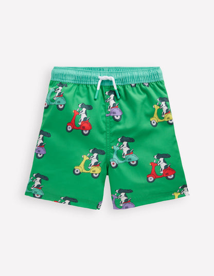 Swim Shorts-Sapling Green Puppy Scooters