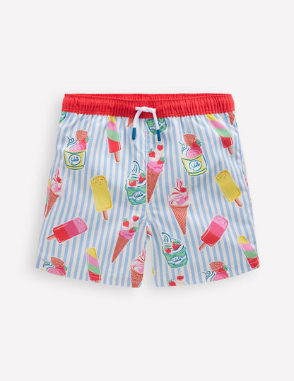 Swim Shorts-Vintage Blue Ice Cream Stripe