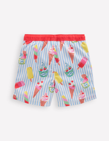 Swim Shorts-Vintage Blue Ice Cream Stripe