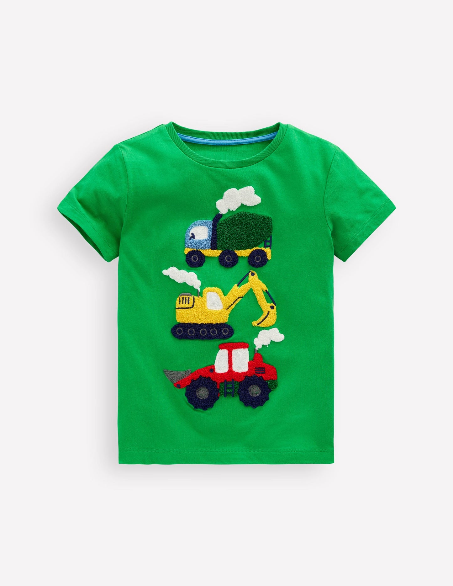 Short Sleeve Bouclé T-shirt-Green Construction Vehicles