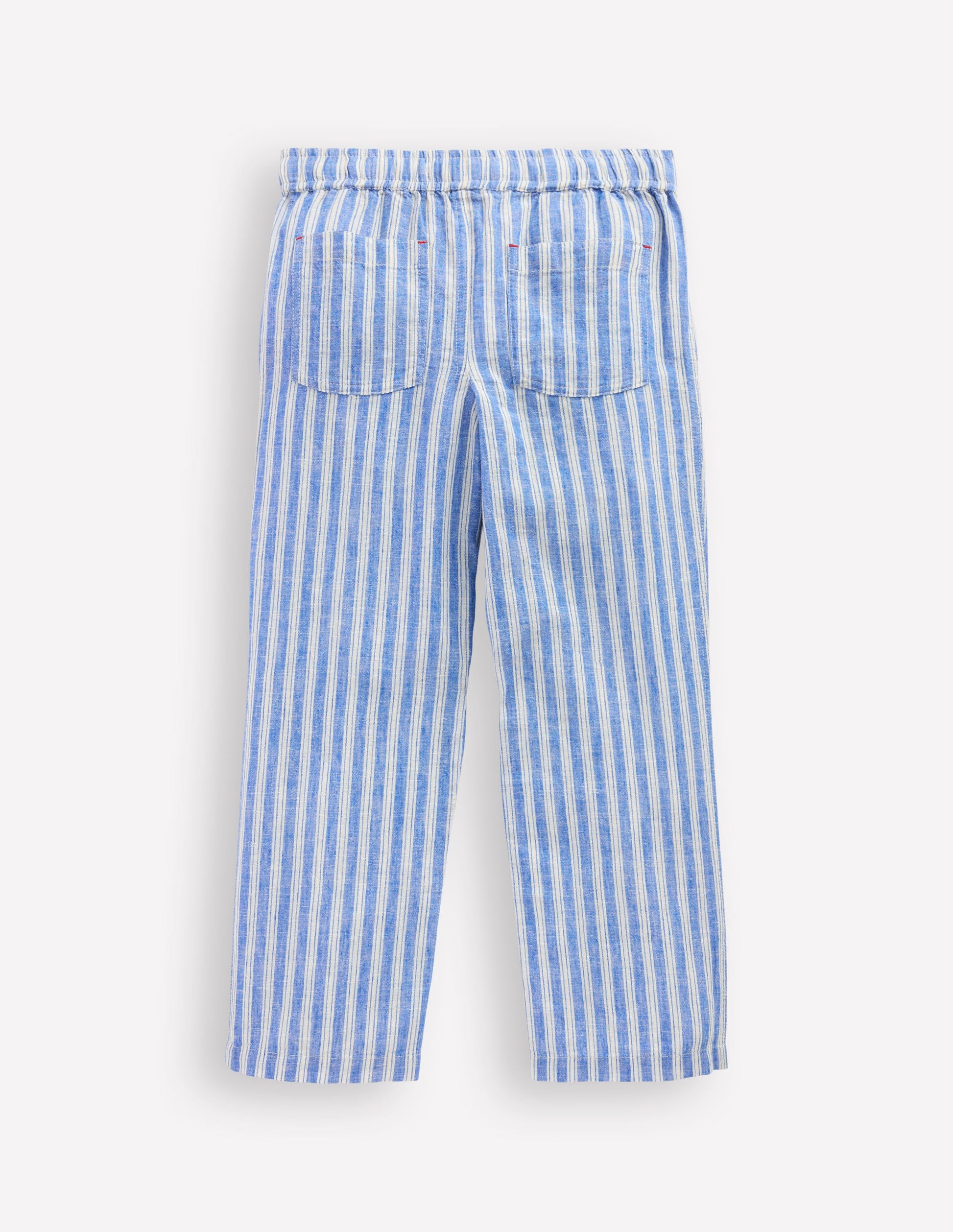 Cotton Linen Pull-On Pants-Blue Ticking-2