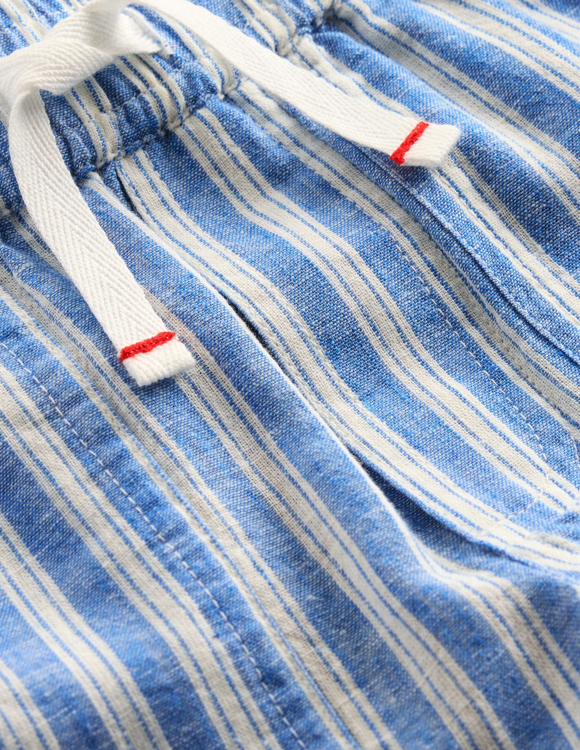 Cotton Linen Pull-On Pants-Blue Ticking-3