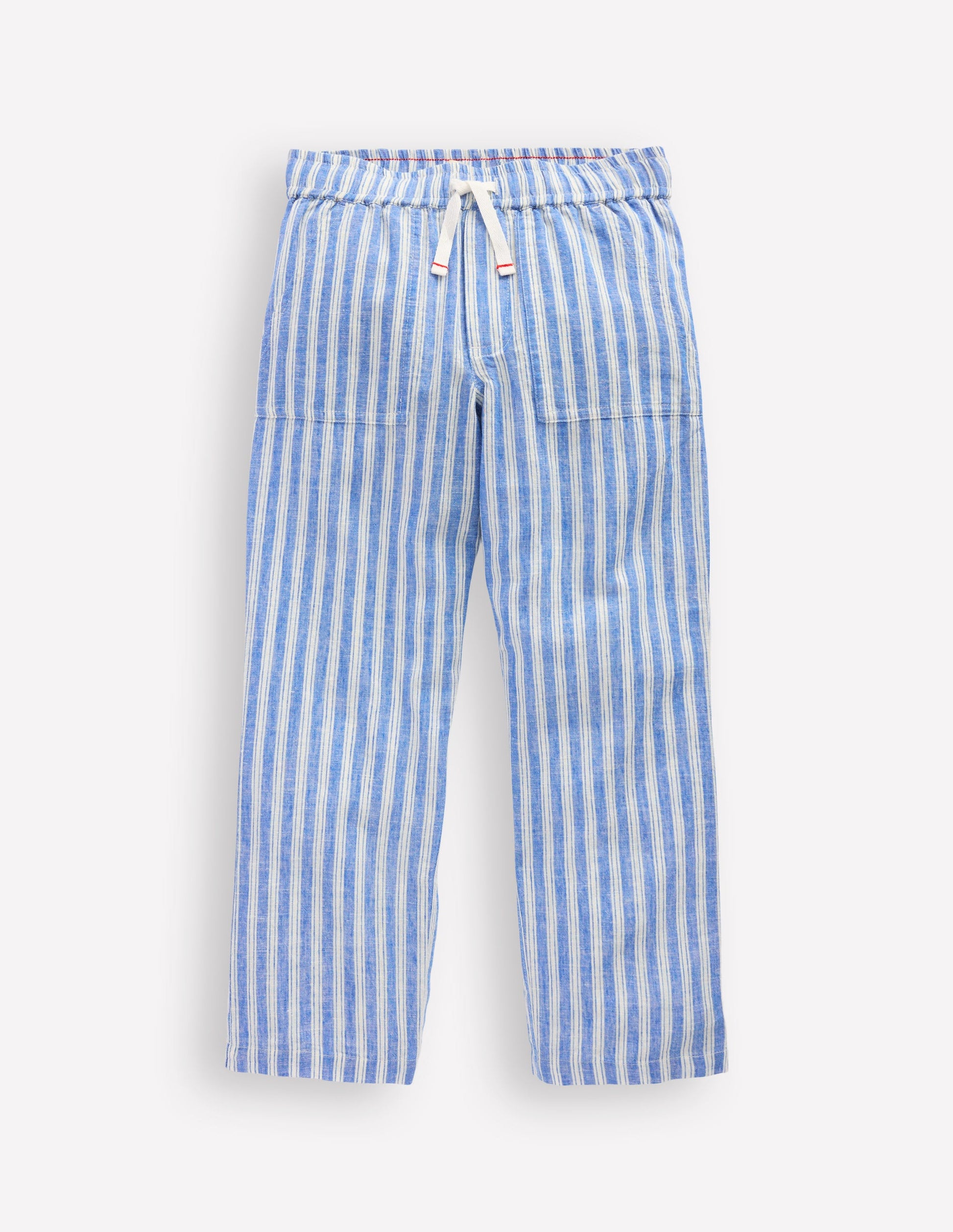 Cotton Linen Pull-On Pants-Blue Ticking-1