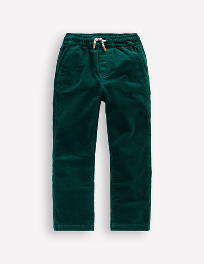 Slim Pull On Trousers-Emerald Night Cord-1