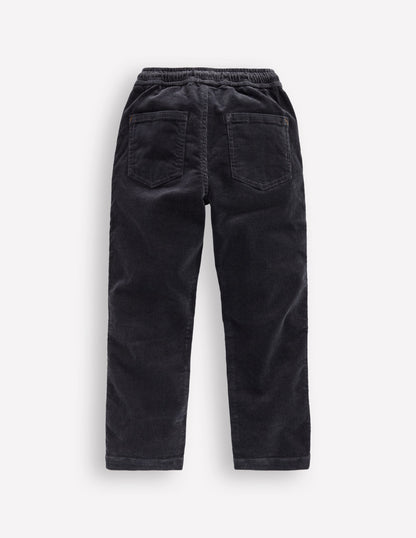 Slim Pull On Trousers-Charcoal Cord-2